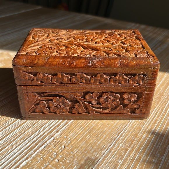 Vintage Other - Vintage Hand-Carved Wooden Jewelry / Cards Box, India